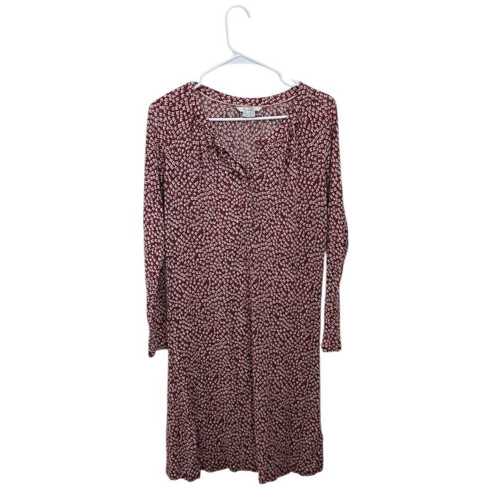 Boden Burgundy Midi Dress Floral V Neck Stretchy Flowy Size 8